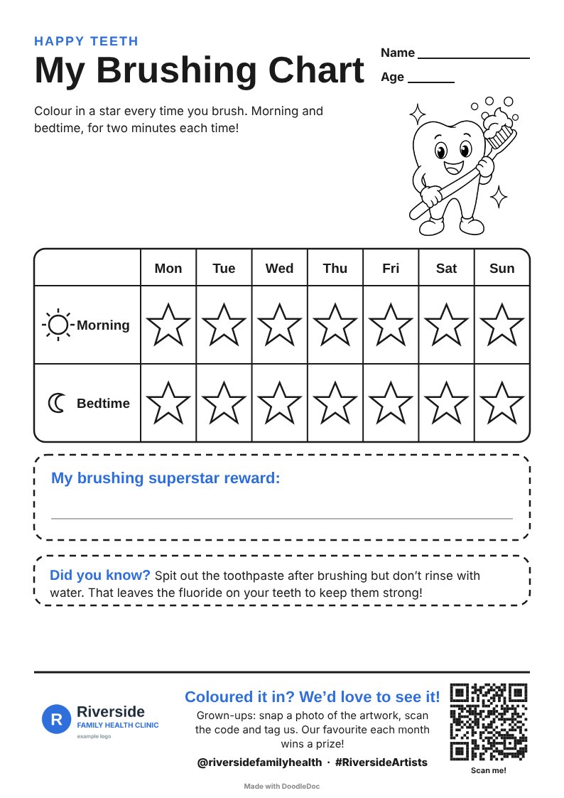 My Brushing Chart with morning and bedtime stars for each day