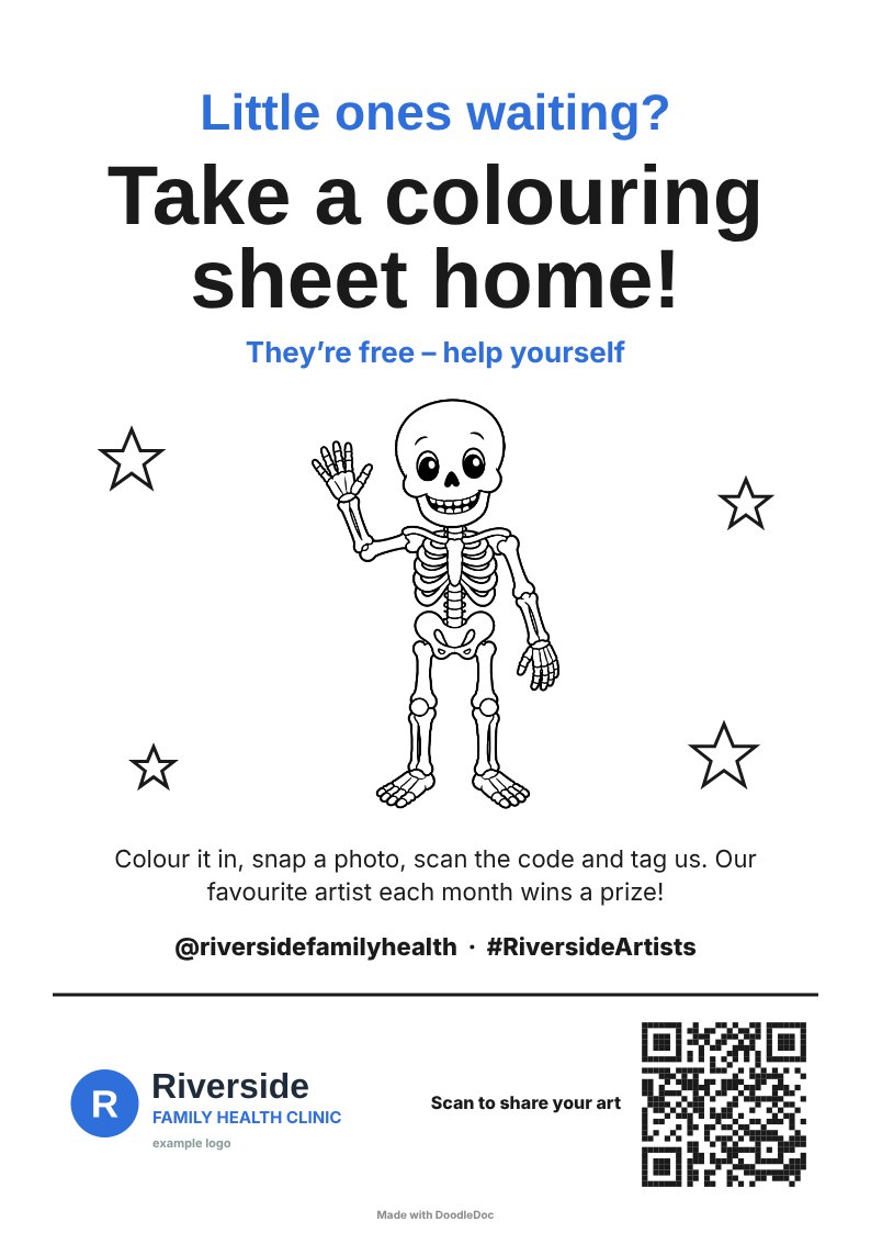 Take a colouring sheet home sign for reception